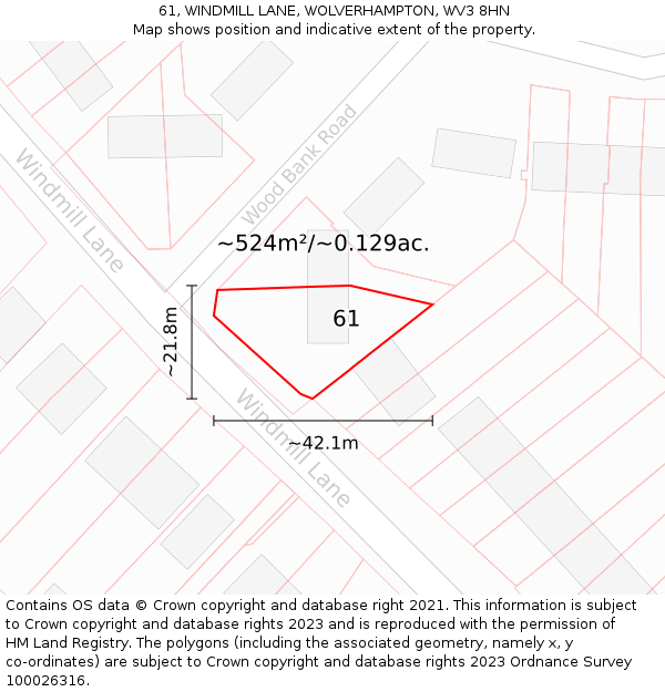 61, WINDMILL LANE, WOLVERHAMPTON, WV3 8HN: Plot and title map
