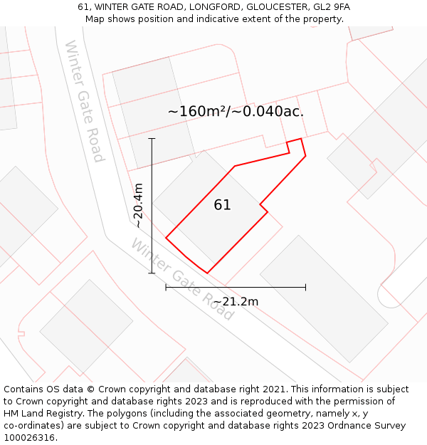 61, WINTER GATE ROAD, LONGFORD, GLOUCESTER, GL2 9FA: Plot and title map