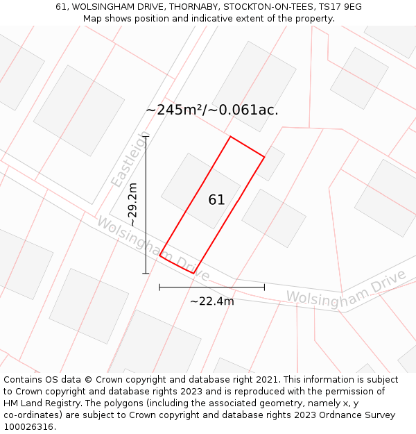 61, WOLSINGHAM DRIVE, THORNABY, STOCKTON-ON-TEES, TS17 9EG: Plot and title map