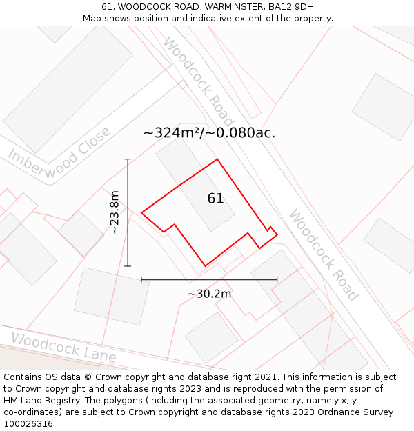 61, WOODCOCK ROAD, WARMINSTER, BA12 9DH: Plot and title map