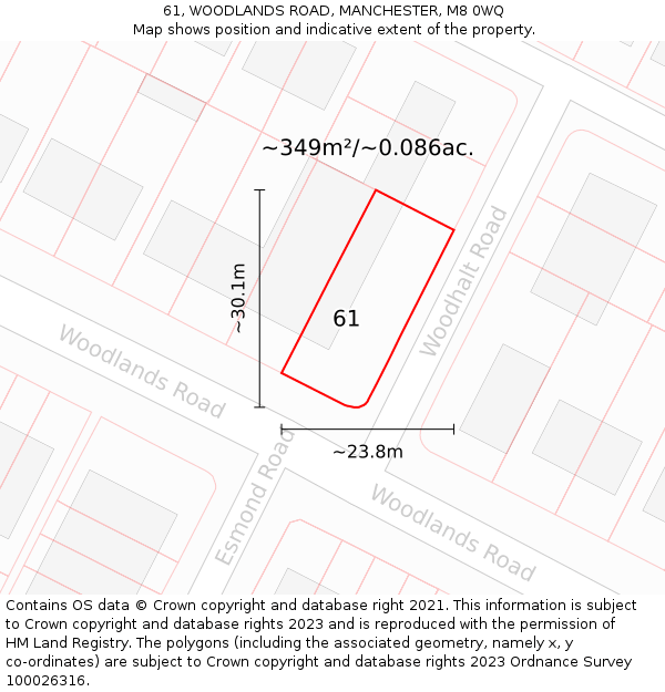61, WOODLANDS ROAD, MANCHESTER, M8 0WQ: Plot and title map