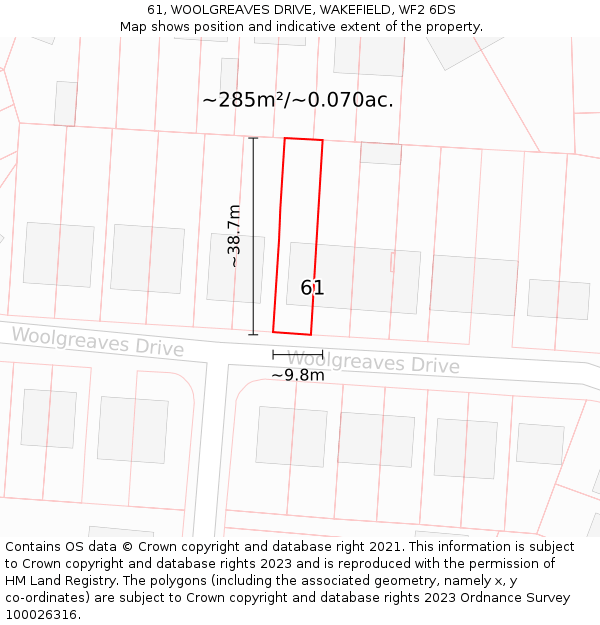 61, WOOLGREAVES DRIVE, WAKEFIELD, WF2 6DS: Plot and title map