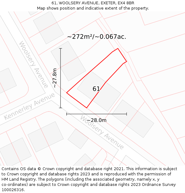 61, WOOLSERY AVENUE, EXETER, EX4 8BR: Plot and title map