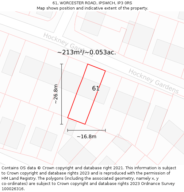 61, WORCESTER ROAD, IPSWICH, IP3 0RS: Plot and title map