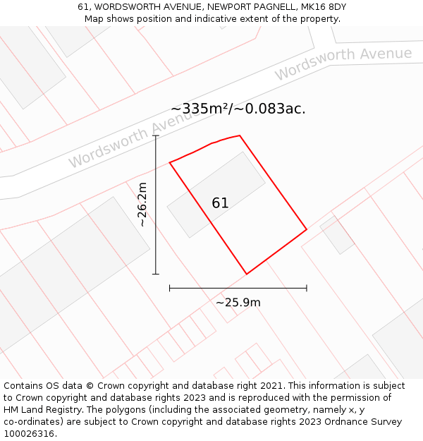 61, WORDSWORTH AVENUE, NEWPORT PAGNELL, MK16 8DY: Plot and title map