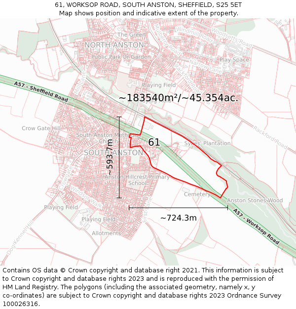 61, WORKSOP ROAD, SOUTH ANSTON, SHEFFIELD, S25 5ET: Plot and title map