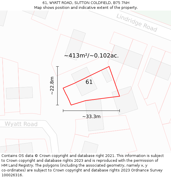 61, WYATT ROAD, SUTTON COLDFIELD, B75 7NH: Plot and title map
