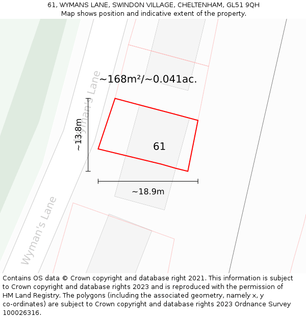 61, WYMANS LANE, SWINDON VILLAGE, CHELTENHAM, GL51 9QH: Plot and title map