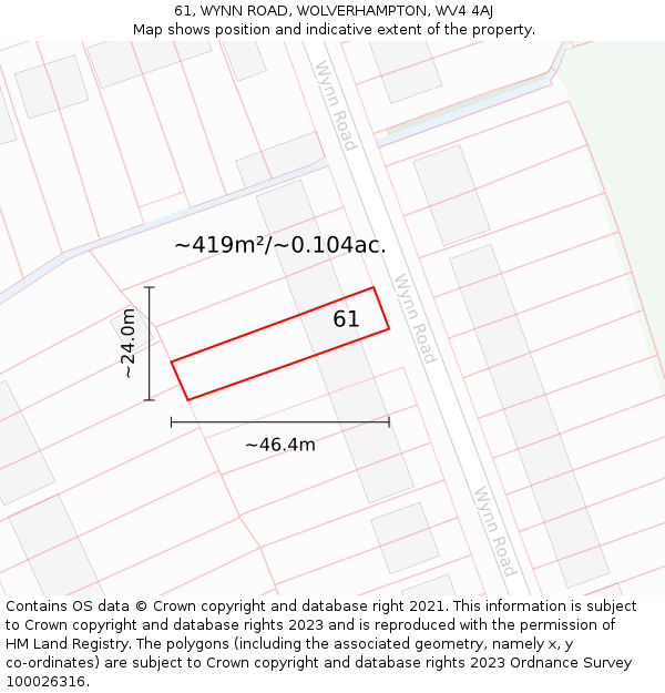 61, WYNN ROAD, WOLVERHAMPTON, WV4 4AJ: Plot and title map