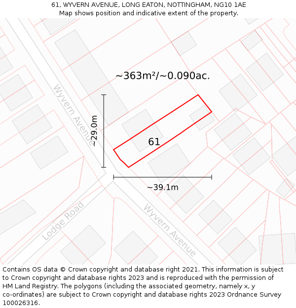 61, WYVERN AVENUE, LONG EATON, NOTTINGHAM, NG10 1AE: Plot and title map