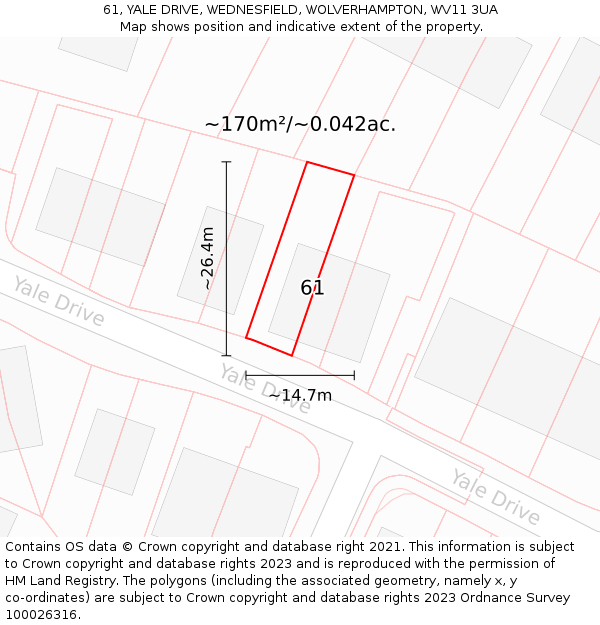 61, YALE DRIVE, WEDNESFIELD, WOLVERHAMPTON, WV11 3UA: Plot and title map