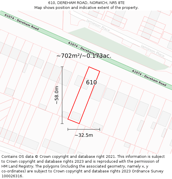 610, DEREHAM ROAD, NORWICH, NR5 8TE: Plot and title map