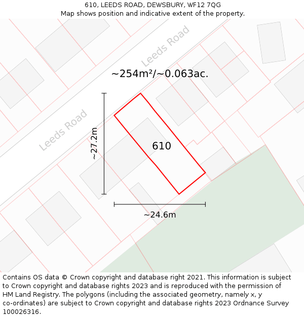 610, LEEDS ROAD, DEWSBURY, WF12 7QG: Plot and title map
