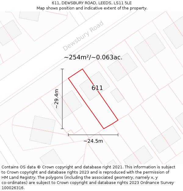 611, DEWSBURY ROAD, LEEDS, LS11 5LE: Plot and title map