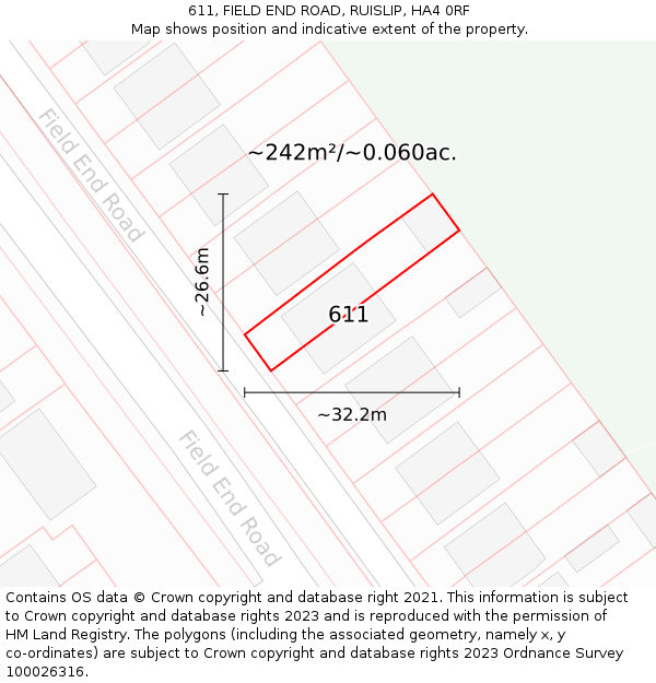 611, FIELD END ROAD, RUISLIP, HA4 0RF: Plot and title map