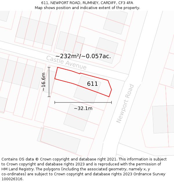 611, NEWPORT ROAD, RUMNEY, CARDIFF, CF3 4FA: Plot and title map