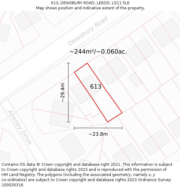 613, DEWSBURY ROAD, LEEDS, LS11 5LE: Plot and title map