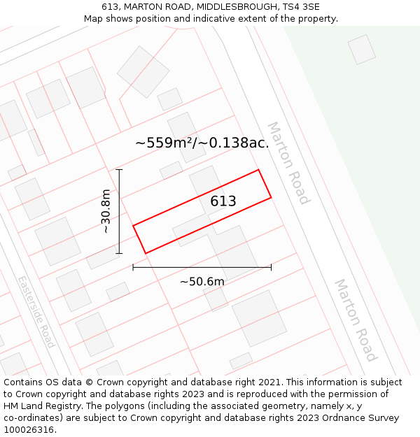 613, MARTON ROAD, MIDDLESBROUGH, TS4 3SE: Plot and title map