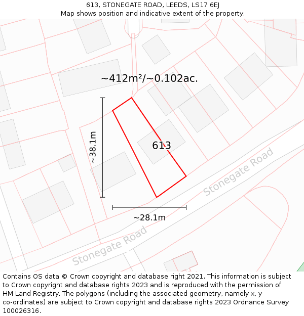 613, STONEGATE ROAD, LEEDS, LS17 6EJ: Plot and title map