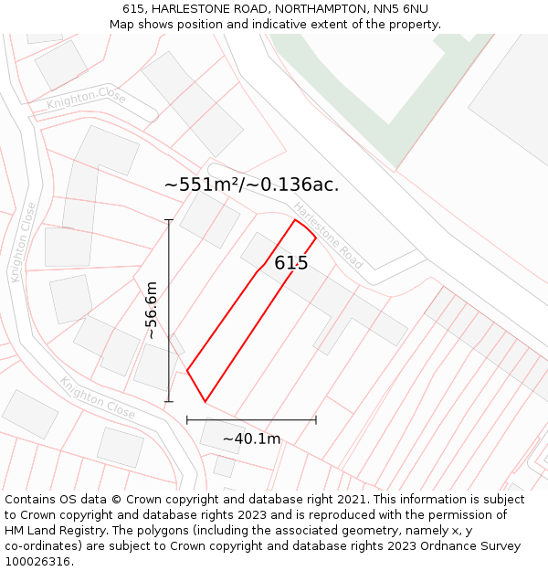 615, HARLESTONE ROAD, NORTHAMPTON, NN5 6NU: Plot and title map