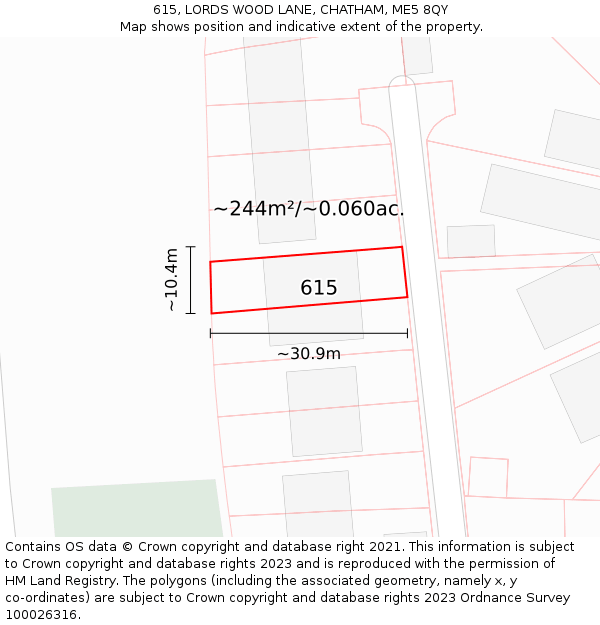 615, LORDS WOOD LANE, CHATHAM, ME5 8QY: Plot and title map