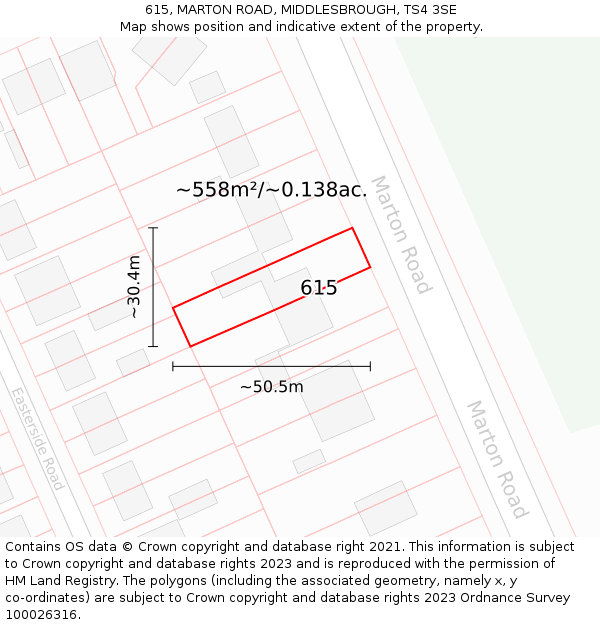 615, MARTON ROAD, MIDDLESBROUGH, TS4 3SE: Plot and title map
