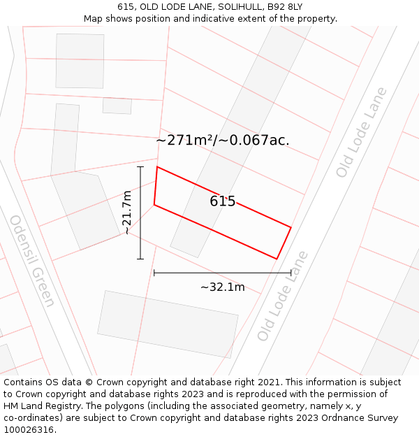 615, OLD LODE LANE, SOLIHULL, B92 8LY: Plot and title map