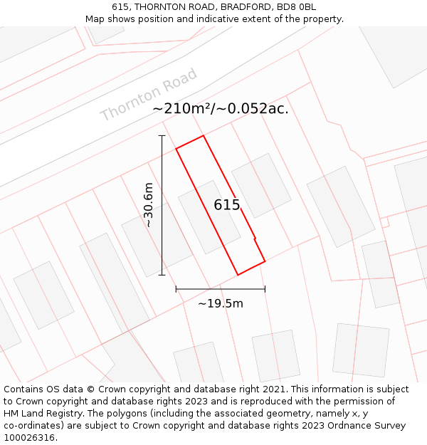 615, THORNTON ROAD, BRADFORD, BD8 0BL: Plot and title map