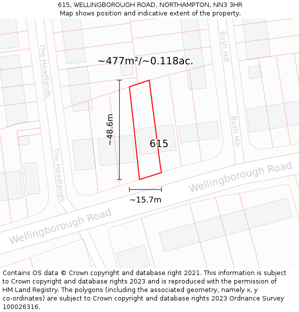 615, WELLINGBOROUGH ROAD, NORTHAMPTON, NN3 3HR: Plot and title map