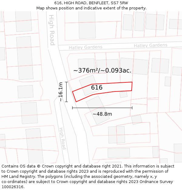 616, HIGH ROAD, BENFLEET, SS7 5RW: Plot and title map