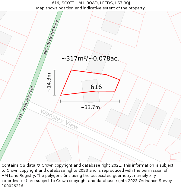 616, SCOTT HALL ROAD, LEEDS, LS7 3QJ: Plot and title map