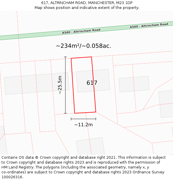 617, ALTRINCHAM ROAD, MANCHESTER, M23 1DP: Plot and title map