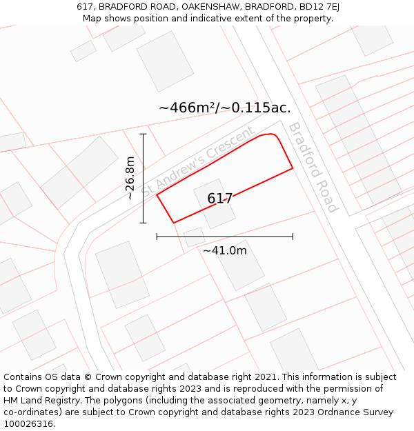 617, BRADFORD ROAD, OAKENSHAW, BRADFORD, BD12 7EJ: Plot and title map