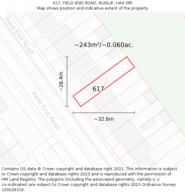 617, FIELD END ROAD, RUISLIP, HA4 0RF: Plot and title map
