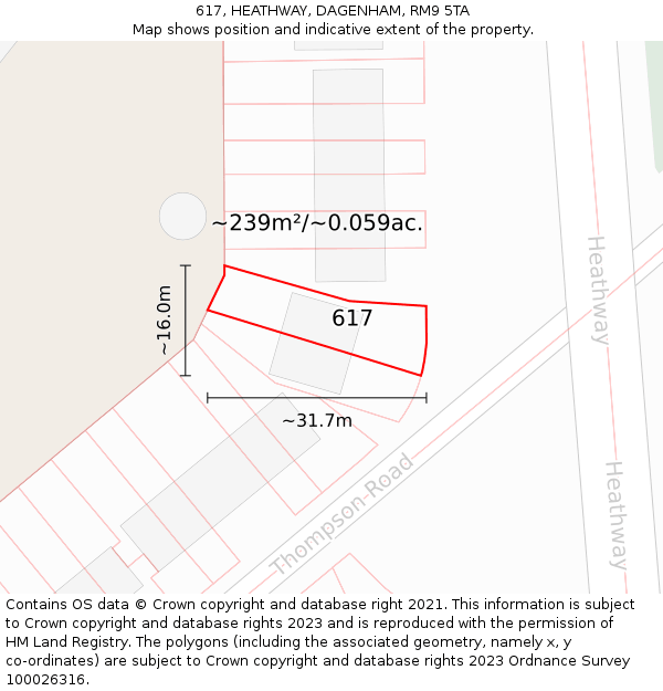 617, HEATHWAY, DAGENHAM, RM9 5TA: Plot and title map
