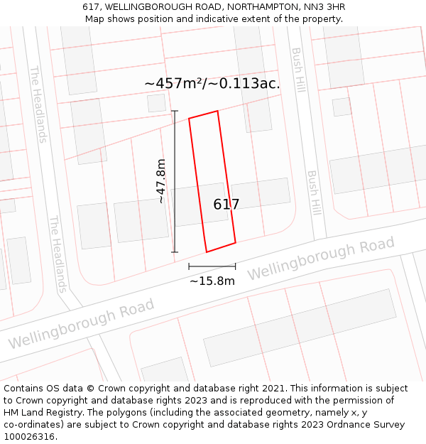 617, WELLINGBOROUGH ROAD, NORTHAMPTON, NN3 3HR: Plot and title map