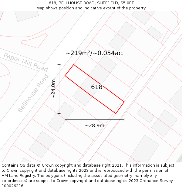 618, BELLHOUSE ROAD, SHEFFIELD, S5 0ET: Plot and title map