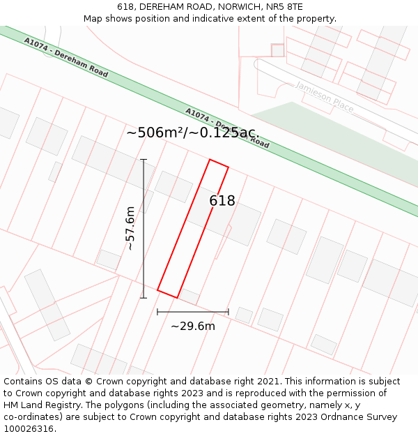 618, DEREHAM ROAD, NORWICH, NR5 8TE: Plot and title map