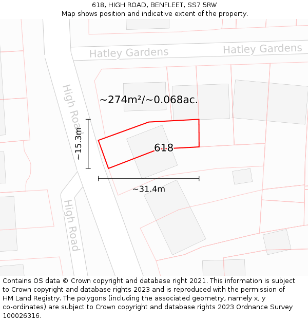 618, HIGH ROAD, BENFLEET, SS7 5RW: Plot and title map