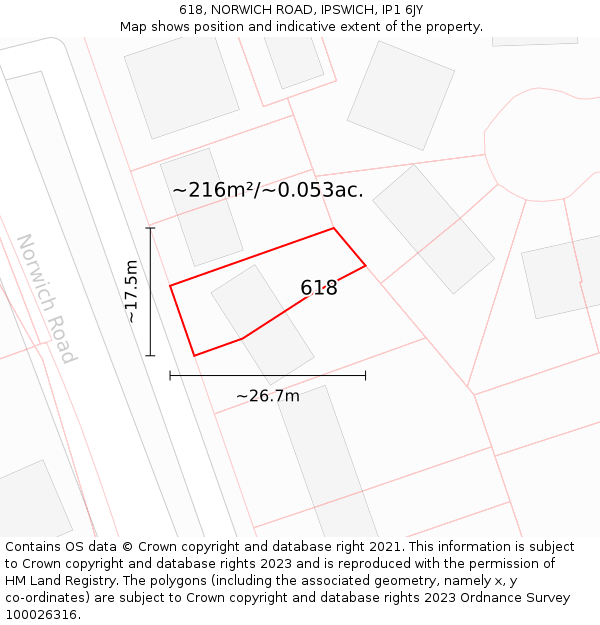 618, NORWICH ROAD, IPSWICH, IP1 6JY: Plot and title map