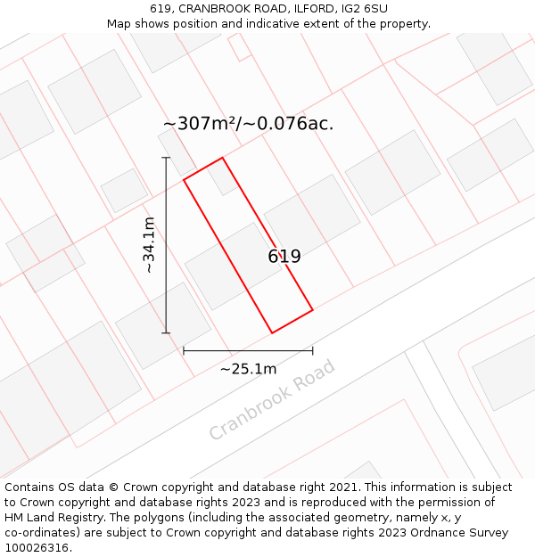 619, CRANBROOK ROAD, ILFORD, IG2 6SU: Plot and title map