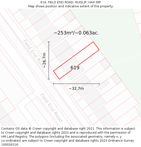 619, FIELD END ROAD, RUISLIP, HA4 0RF: Plot and title map