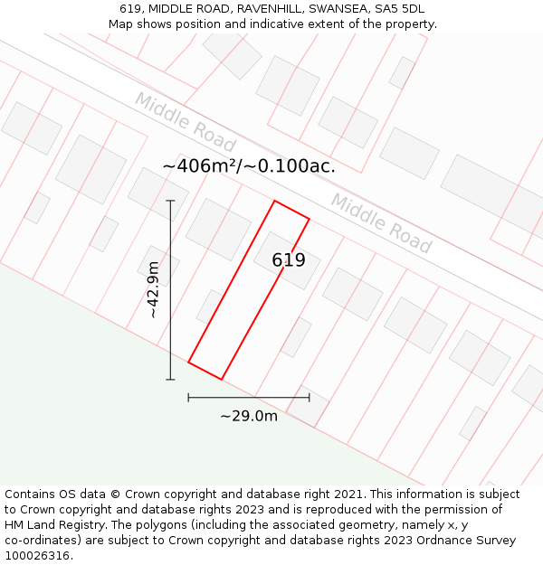 619, MIDDLE ROAD, RAVENHILL, SWANSEA, SA5 5DL: Plot and title map