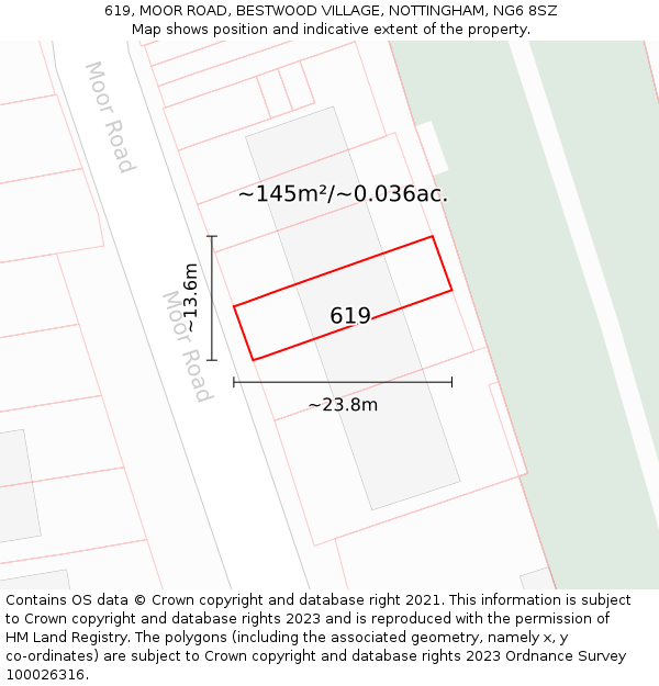 619, MOOR ROAD, BESTWOOD VILLAGE, NOTTINGHAM, NG6 8SZ: Plot and title map