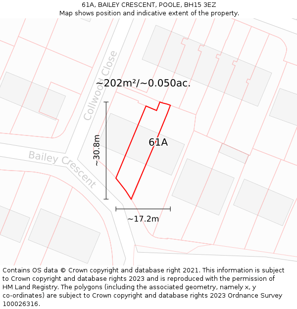 61A, BAILEY CRESCENT, POOLE, BH15 3EZ: Plot and title map