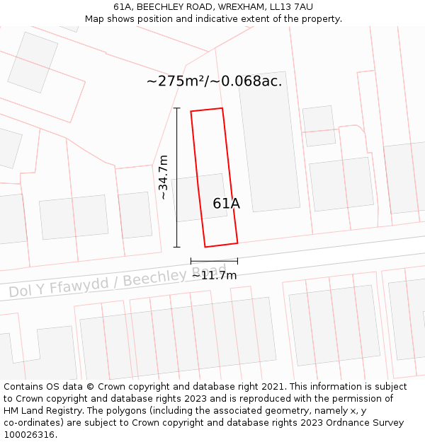 61A, BEECHLEY ROAD, WREXHAM, LL13 7AU: Plot and title map