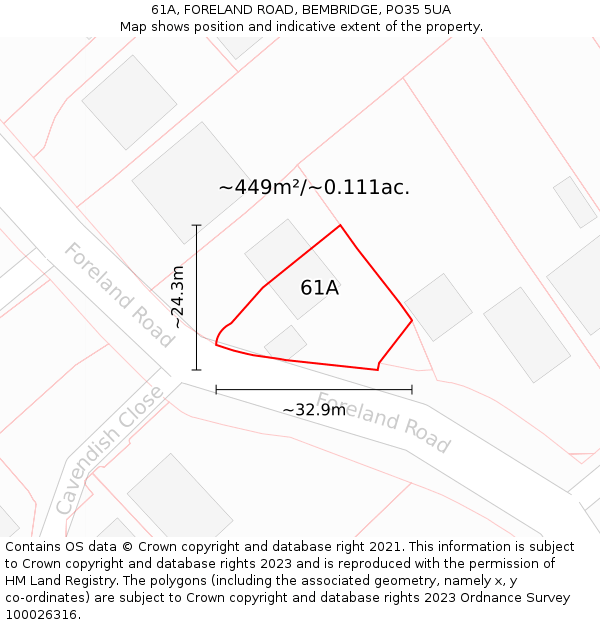 61A, FORELAND ROAD, BEMBRIDGE, PO35 5UA: Plot and title map