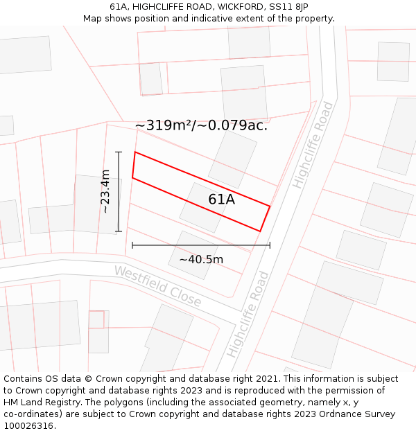 61A, HIGHCLIFFE ROAD, WICKFORD, SS11 8JP: Plot and title map
