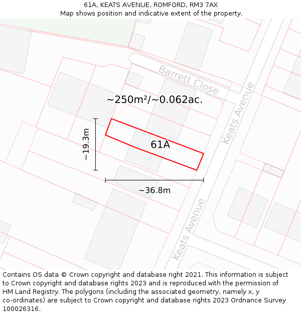 61A, KEATS AVENUE, ROMFORD, RM3 7AX: Plot and title map