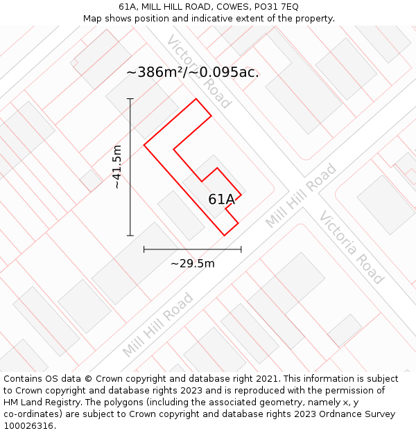 61A, MILL HILL ROAD, COWES, PO31 7EQ: Plot and title map